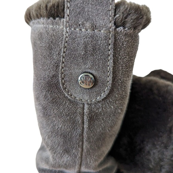 STUART WEITZMAN Boots Womens Size 10 Brown Luge Faux Fur Lace Up Suede Combat - Picture 6 of 9